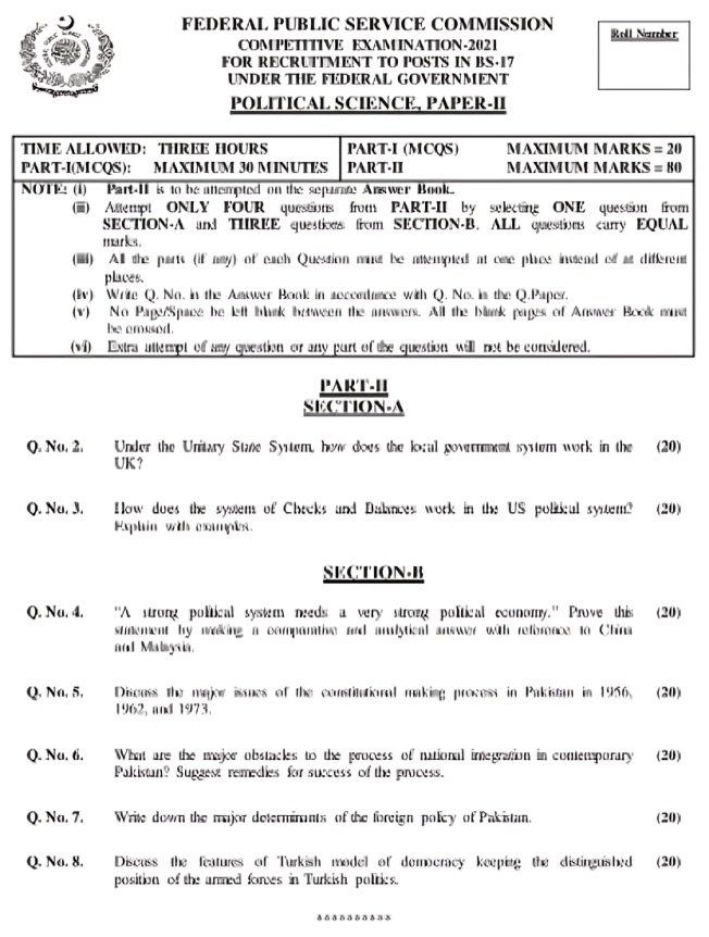 CSS Political Science Paper 2021 (II)