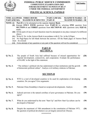 CSS Political Science Paper 2023-II