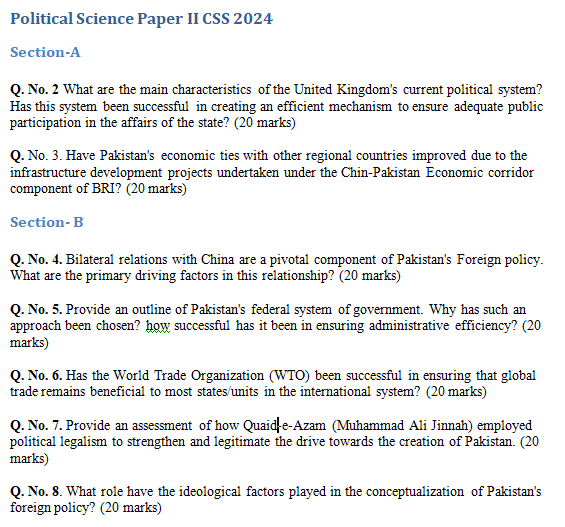 Political Science Paper II CSS 2024