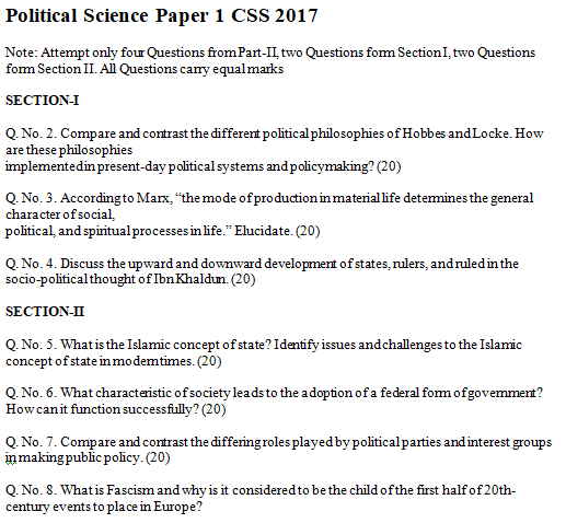 political science paper 1 CSS 2017