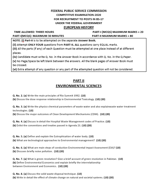 CSS Environmental Science Paper 2020