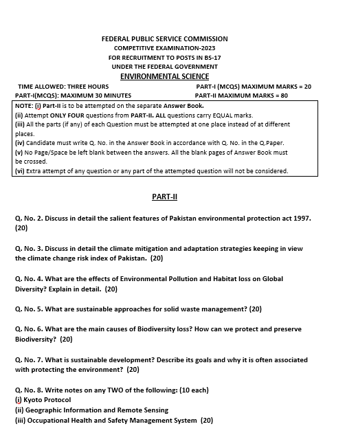 Environmental Sciences Past Paper 2023