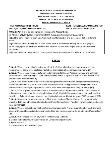 Environmental Sciences Past Paper 2024